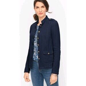 NWT Talbots Sz 16 Cotton Twill Band Military Style Jacket Blazer Lined Navy Blue